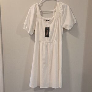 Ofeefan Elegant White Puff Sleeve Dress